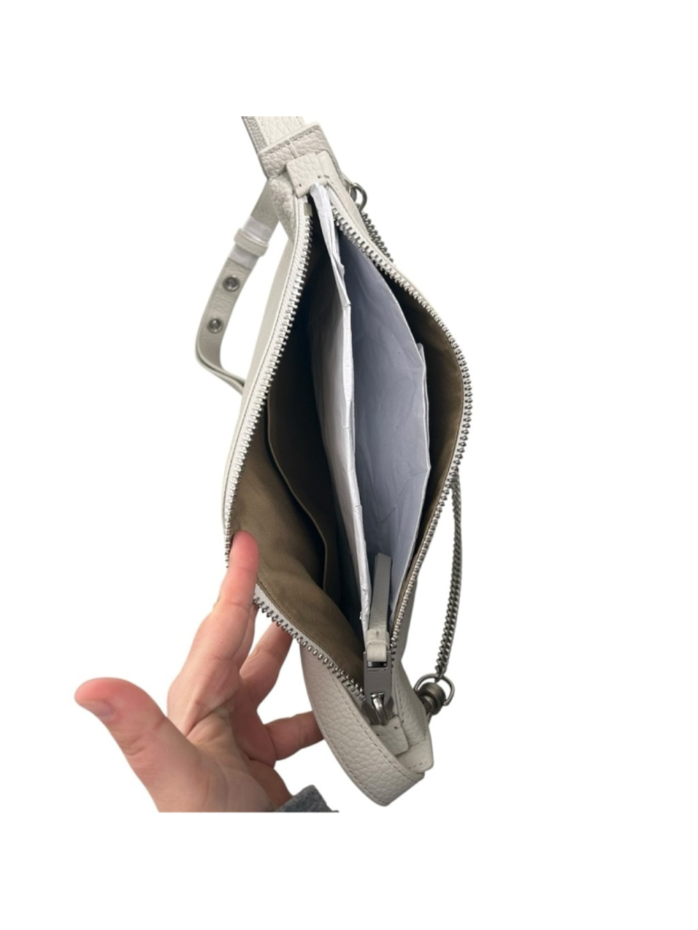 ALLSAINTS Blake Leather Shoulder Bag Pampas White Silver Hardware *FLAWED* - Picture 12 of 16